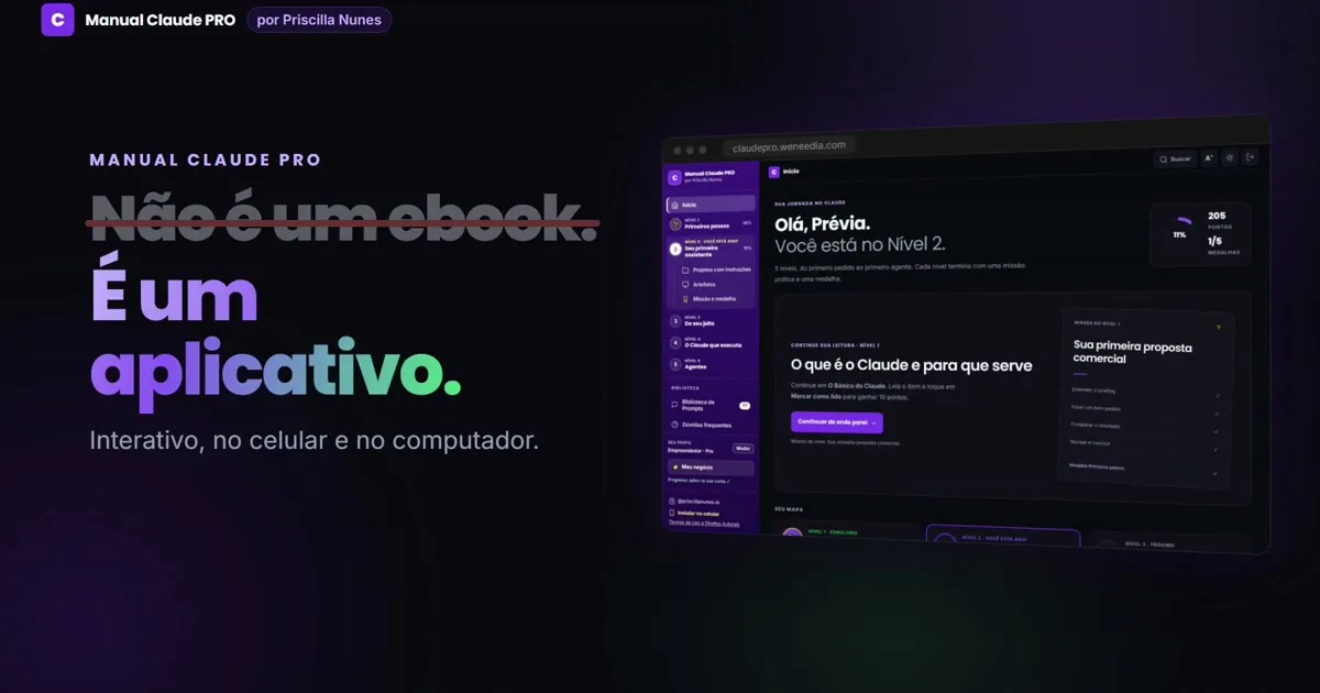 Manual Claude PRO aberto no computador