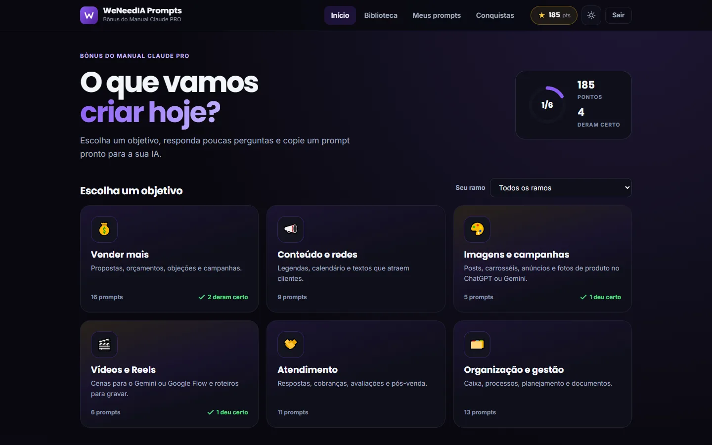 Tela inicial do Gerador de Prompts WeNeedIA
